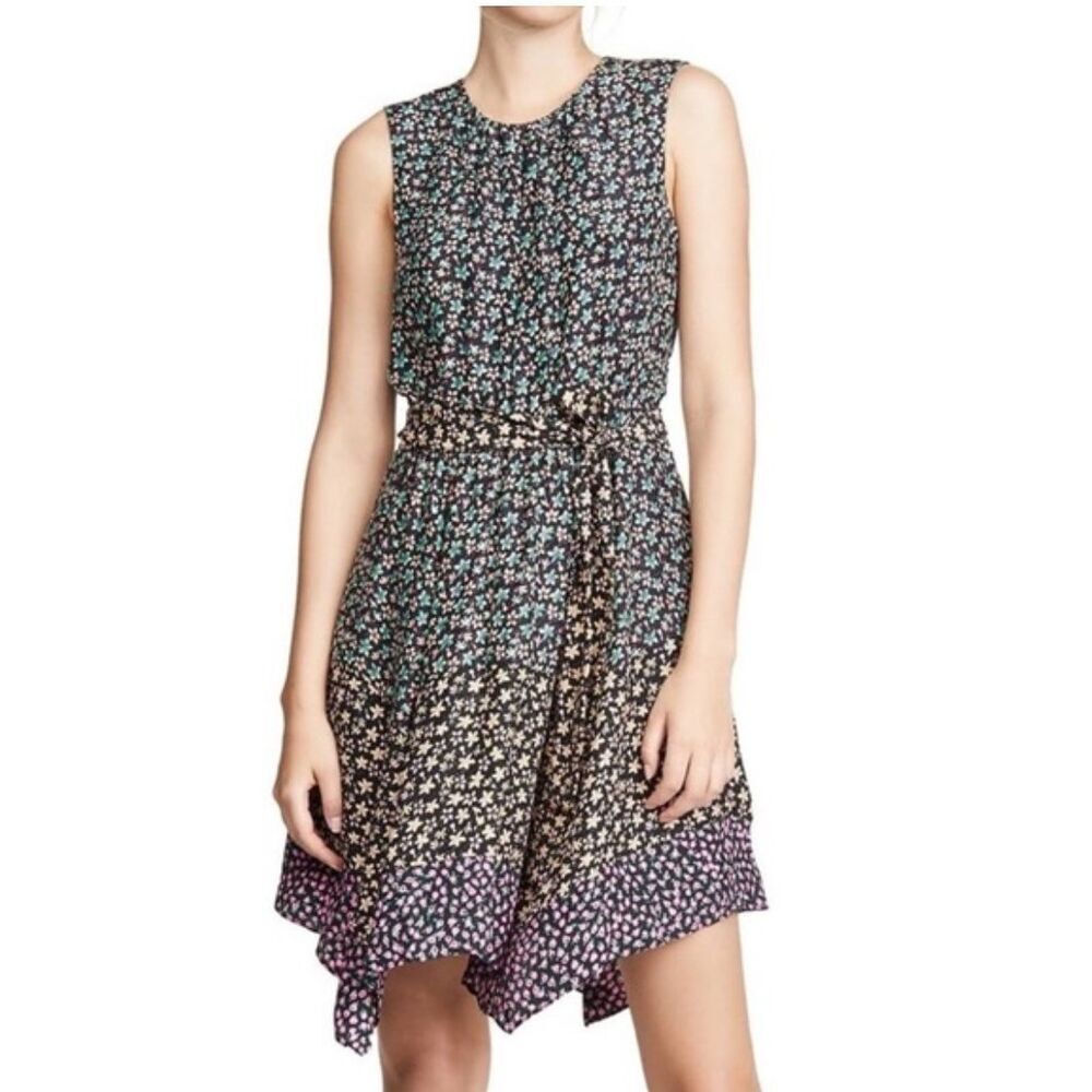 Rebecca Taylor Womens Floral Asymmetrical Sleeveless Sundress Multicolor Small‎